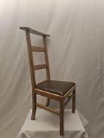 Stoel - Antieke Prie Dieu - Leder, Hout, Antiek en Kunst