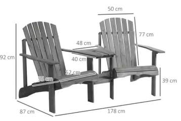 Adirondack 2-Zits Stoel met Tafel en Parasolgat – Hout, Nieuw
