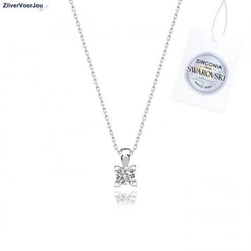 Zilveren Swarovski Zirconia solitaire ketting, Verzenden, Nieuw, Zilver