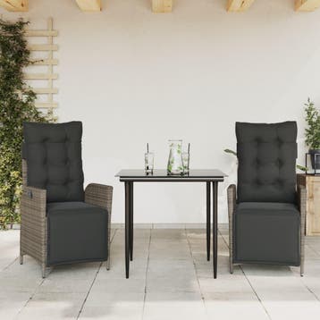 vidaXL 3-delige Tuinset met kussens poly rattan grijs, Verzenden, Nieuw, 2 zitplaatsen, Tuinset