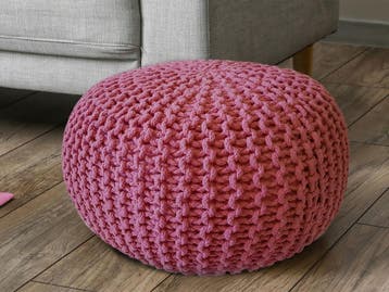 Ronde poef - 55 x 55 x 37 cm - katoen -  roze, Verzenden, Nieuw