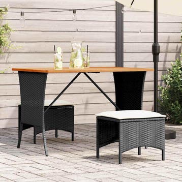 vidaXL 3-delige Tuinset met kussens poly rattan zwart, Verzenden, Nieuw, 2 zitplaatsen, Tuinset