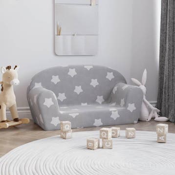 vidaXL Kinderbank 2-zits met sterren zacht pluche lichtgrijs, Verzenden, Nieuw
