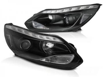 Koplampen Ford Focus 11-14 DRL LED DRL zwart, Ophalen of Verzenden, Nieuw