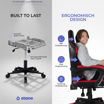 Stane Verstelbare Ergonomische Gamestoel met Voetsteun -, Ophalen of Verzenden, Nieuw