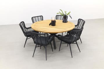 VDG Jasmine Black/Taste Prado ronde dining tuinset Ø160 cm., Verzenden, Nieuw, Hout, Tuinset