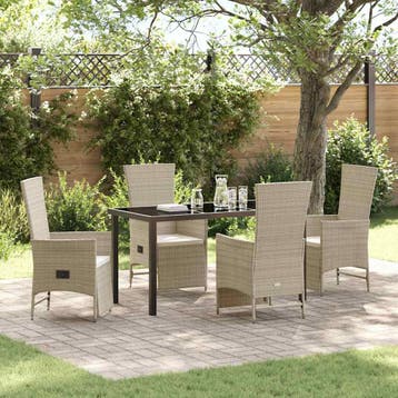 vidaXL Tuin eettafelset met kussen 5 pcs Beige poly rattan, Verzenden, Nieuw, Rotan, 5 zitplaatsen