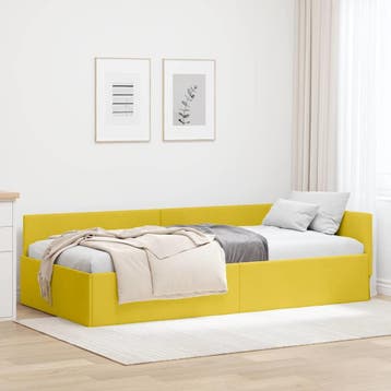 vidaXL Hoekbedframe Geel 100 x 200 cm Fluweel, Verzenden, Nieuw, Eenpersoons, Stof