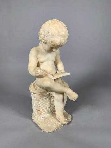 sculptuur, Lenfant scribe daprès Canova - 42 cm - Marmer
