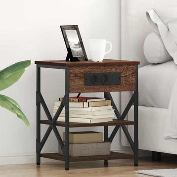 vidaXL Nachtkastje Bruin Eiken 41 x 31 x 51 cm Bewerkt hout, Huis en Inrichting, Minder dan 45 cm, Verzenden, Nieuw, Minder dan 55 cm