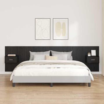 vidaXL Hoofdbord Met Kast 3 st Zwart Eiken Bewerkt hout, Verzenden, Nieuw, Zwart, Hout