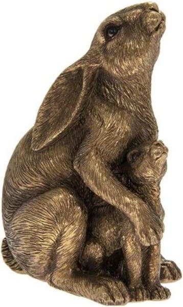 sculptuur, Bronze Effect Hare & Leveret Sculpture – Charming