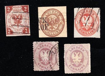 Lübeck 1859/1865 - Een klein zegellot, meestal gestempeld,, Gestempeld
