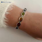 925 Zilveren opaal armband met ovale stenen 18.5 cm, Verzenden, Nieuw, Zilver