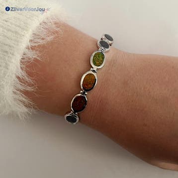 925 Zilveren opaal armband met ovale stenen 18.5 cm, Verzenden, Nieuw, Zilver