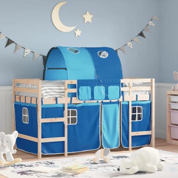 vidaXL Kinderhoogslaper met tunnel 80x200 cm massief, Eenpersoons, Nieuw, 80 cm, 200 cm