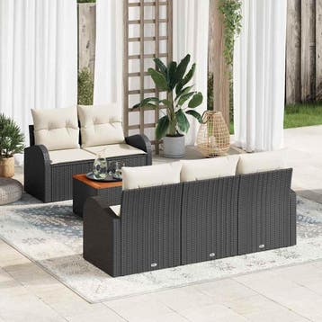vidaXL Tuinbankenset 6 st Zwart en Crème poly rattan, Verzenden, Nieuw, Rotan, 6 zitplaatsen