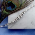 Witgouden visgraatschakel armband met diamanten; 0,42 ct., Gebruikt, Overige kleuren, Ophalen of Verzenden, Met edelsteen