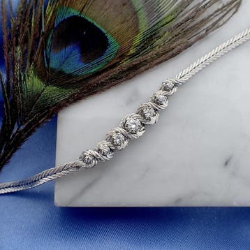 Witgouden visgraatschakel armband met diamanten; 0,42 ct., Gebruikt, Ophalen of Verzenden, Met edelsteen, Goud