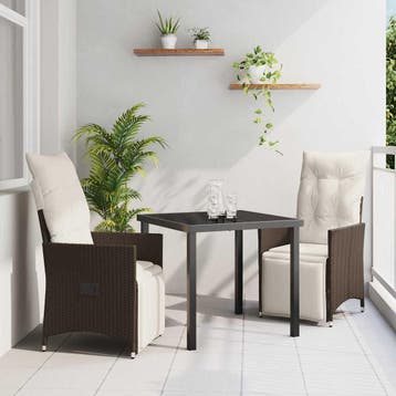 vidaXL Tuin eettafelset met kussen 3 pcs Bruin poly rattan, Tuin en Terras, Verzenden, Nieuw, Rotan, 3 zitplaatsen