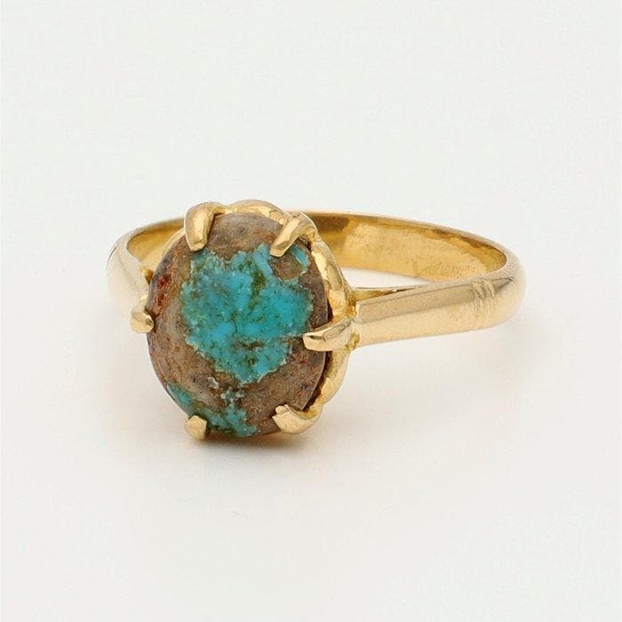 Ring - 14 karaat Geel goud - Turkoois, Sieraden, Tassen en Uiterlijk, Ringen