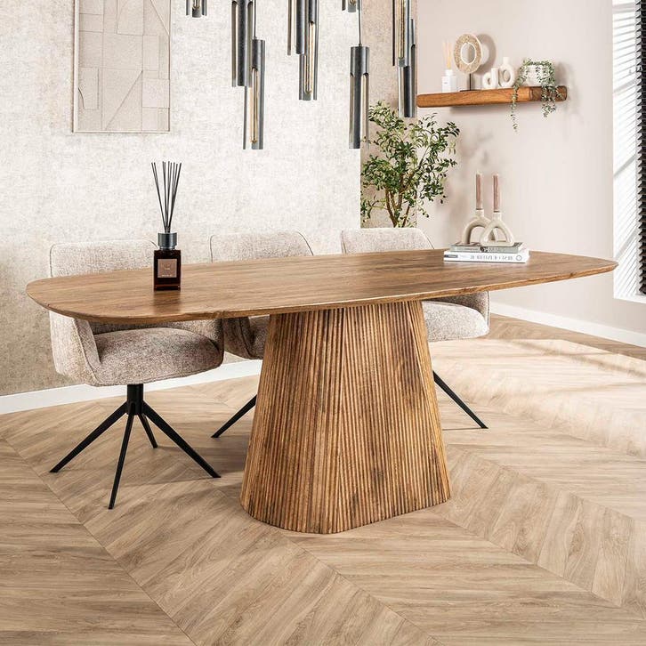 *WOONWINKEL* Eettafel Hout Met Ribbelpoot 215 Cm, Huis en Inrichting, Tafels | Eettafels, Nieuw, Verzenden