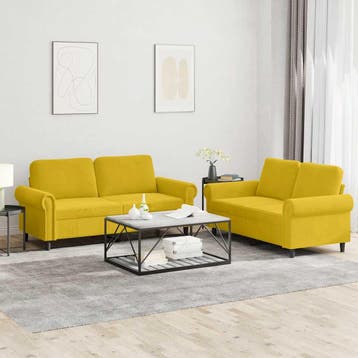 vidaXL 2-delige Loungeset met kussens fluweel geel, Verzenden, Nieuw, Vierpersoons of meer, Stof