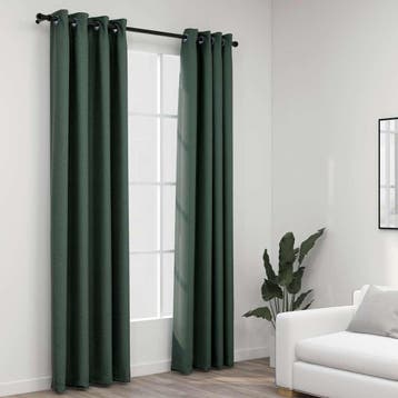 vidaXL Gordijnen linnen-look verduisterend ogen 2 st 140x245, Verzenden, Nieuw, Groen