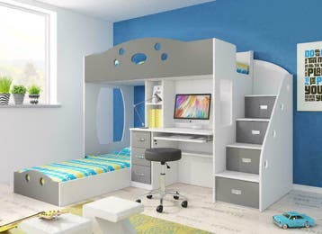 Stapelbedden | Hoekstapelbed | Stapelbed met Bureau en Kast, 90 cm, Eenpersoons, Verzenden, Nieuw
