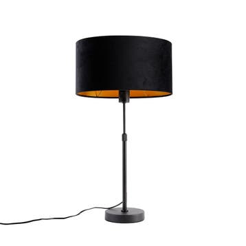 Tafellamp zwart met ovale velours kap zwart 35cm - Parte, Verzenden, Nieuw