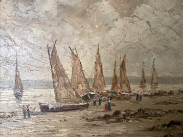P. Stefani - Barques au crépuscule, Antiek en Kunst