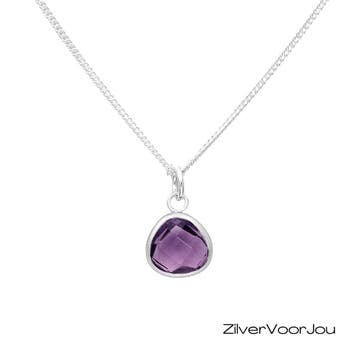925 sterling zilveren ketting met amethist hanger, Verzenden, Nieuw, Zilver