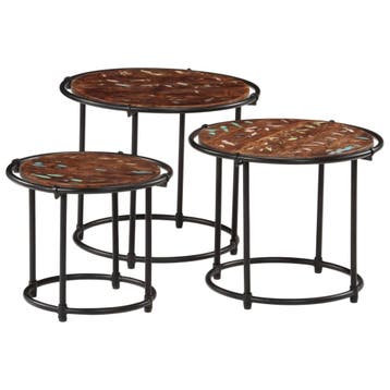vidaXL Tafeltjesset 3 st massief gerecycled hout, Huis en Inrichting, Verzenden, Nieuw, Hout