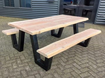 Douglas Boomstam Picknicktafel met stalen onderstel, 6 zitplaatsen, Nieuw, Tuinset, Verzenden