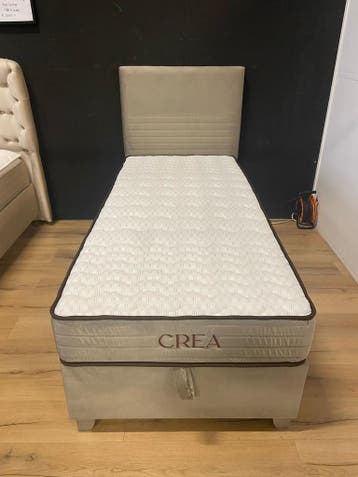 Crea Opberg boxspring Taupe 90 X 200, 90 cm, Eenpersoons, Verzenden, Nieuw