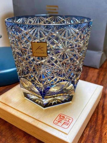 KAGAMI Crystal blauw geslepen kristallen glas - Kristal -