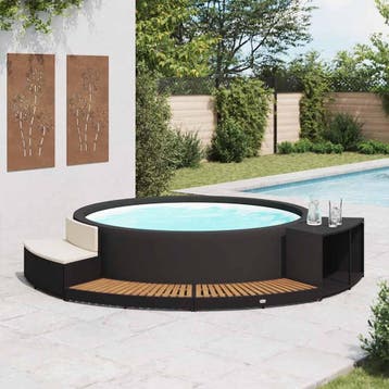 vidaXL Spa-ombouw poly rattan en acaciahout zwart, Verzenden, Nieuw