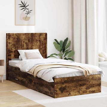 vidaXL Bedframe met opbergruimte en hoofdbord Gerookt eiken, Huis en Inrichting, Slaapkamer | Bedden, Verzenden, Nieuw, Bruin