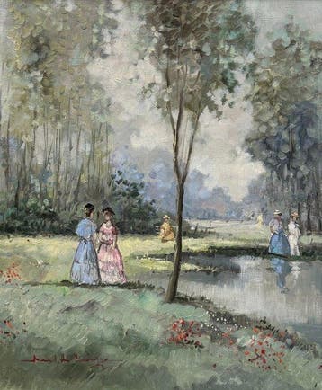 Bernard van Brugge (1925-?) - Vrouwen aan het water, Antiek en Kunst