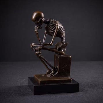 Beeld, Prachtig bronzen sculptuur: “Skelet Denker” (Zonder