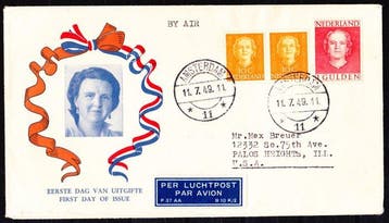 Nederland 1949 - Voorloper FDCs Koningin Juliana en face,, Gestempeld