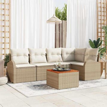 vidaXL Tuinbankenset 6 st Beige poly rattan, Verzenden, Nieuw, Rotan, 6 zitplaatsen