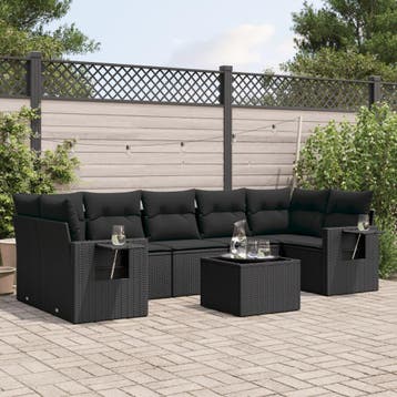 vidaXL 8-delige Loungeset met kussens poly rattan zwart, Verzenden, Nieuw, Loungeset