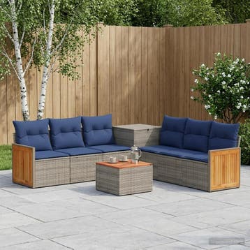 vidaXL Bankstel 8 st Grijs en Marineblauw Poly Rattan en, Verzenden, Nieuw