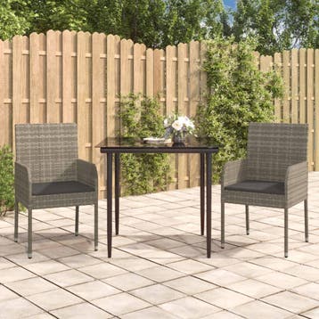 vidaXL 3-delige Tuinset met kussens poly rattan zwart en, Verzenden, Nieuw, 2 zitplaatsen, Tuinset