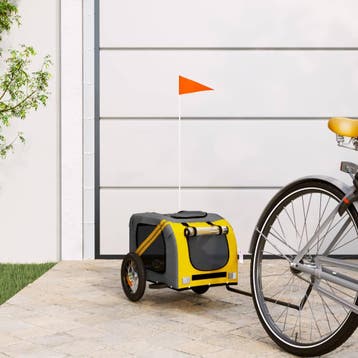 vidaXL Hondenfietstrailer oxford stof en ijzer geel en grijs, Dieren en Toebehoren, Verzenden, Nieuw