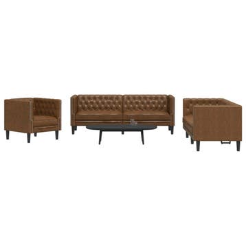 vidaXL 3-delige Loungeset Chesterfield-stijl kunstsuède, Verzenden, Nieuw, Vierpersoons of meer, Leer