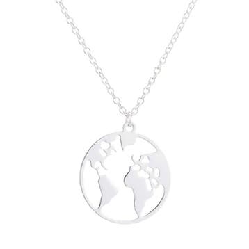 Fako Bijoux - Ketting - Wereldkaart - Ø 20mm - Zilverkleurig, Verzenden, Nieuw