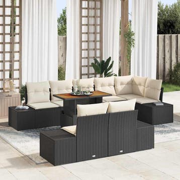 vidaXL Tuinbankenset 9 st Zwart poly rattan, Verzenden, Nieuw, Meer dan 8 zitplaatsen