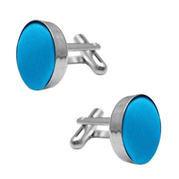 Fako Bijoux - Manchetknopen - Staal & Zijde - Ø 16mm - Blauw, Verzenden, Nieuw